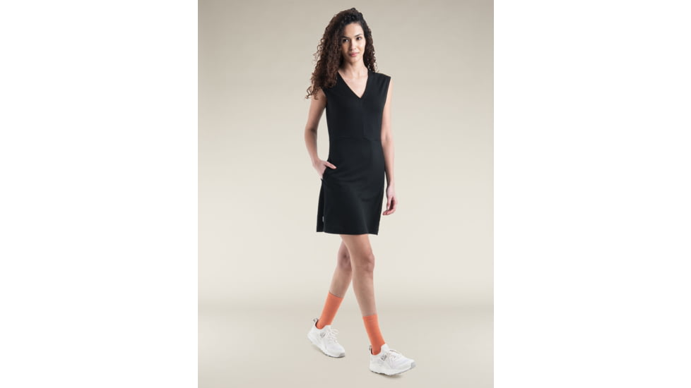 Icebreaker Merino 200 Granary Sleeveless V Neck Dress - Women's, Black, Large, IB0A56XS001L