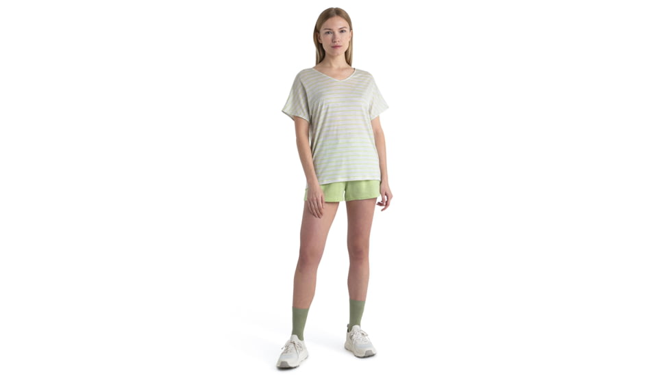 Icebreaker Merino Drayden Reversible SS Top Stripe - Womens, Ecru Heather/Glazen/S, Large, IB0A56ZWB78L