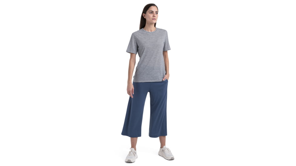 Icebreaker Merino Linen SS Tee Stripe - Womens, Snow/Midnight Navy/S, Extra Small, IB0A56ZYA78XS
