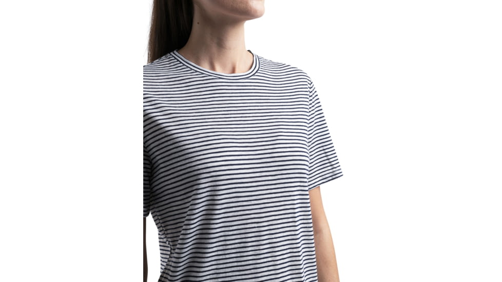 Icebreaker Merino Linen SS Tee Stripe - Womens, Snow/Midnight Navy/S, Extra Small, IB0A56ZYA78XS