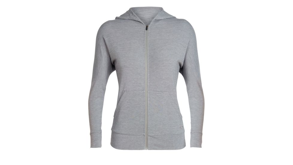 Icebreaker Momentum Long Sleeve Zip Hood - Womens, Fossil/Snow HTHR, Extra Small, 104670002XS
