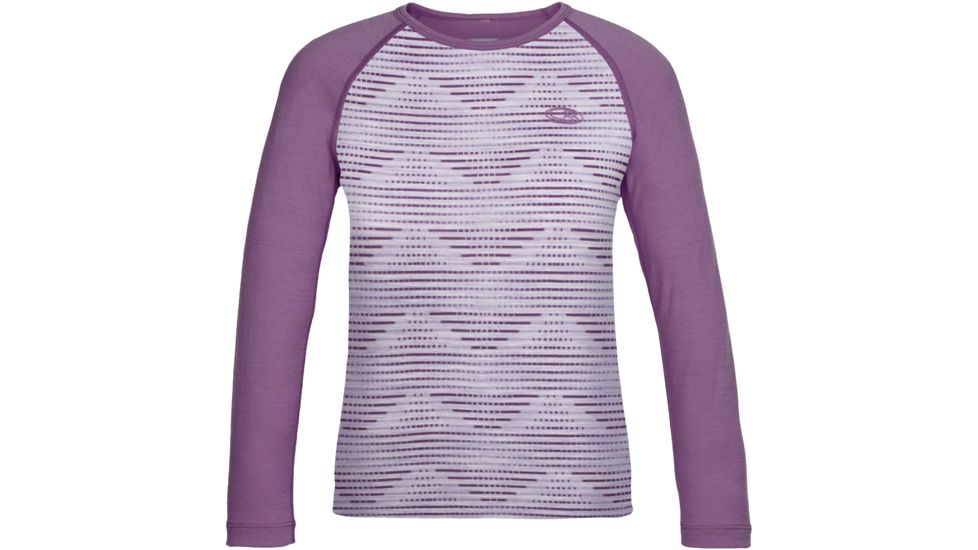 Icebreaker Oasis Long Sleeve Crew Diamond Line - Kids'-Silk Heather/Eggplant-4