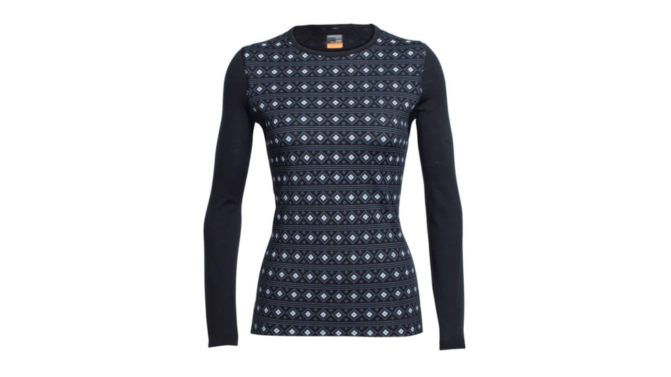 Icebreaker Oasis Long Sleeve Crew Top - Women's-Align Black/Snow-X-Small