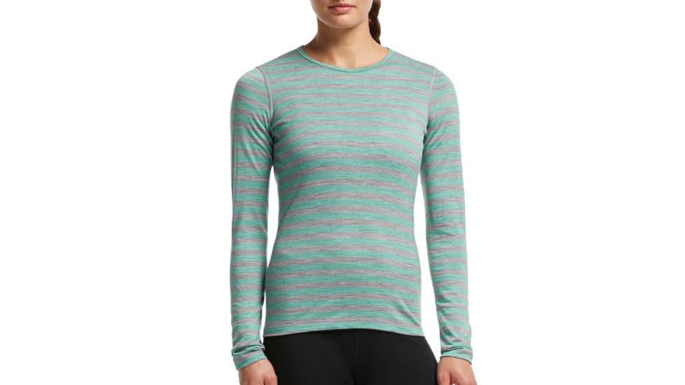 Icebreaker Oasis Long Sleeve Crew Top - Women's-Stripe Metro Heather/Patina-Medium