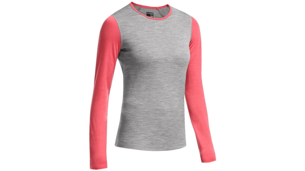 Icebreaker Oasis Long Sleeve Crew Top - Womens-Metro Heather/Grapefruit/Grapefruit-X-Small