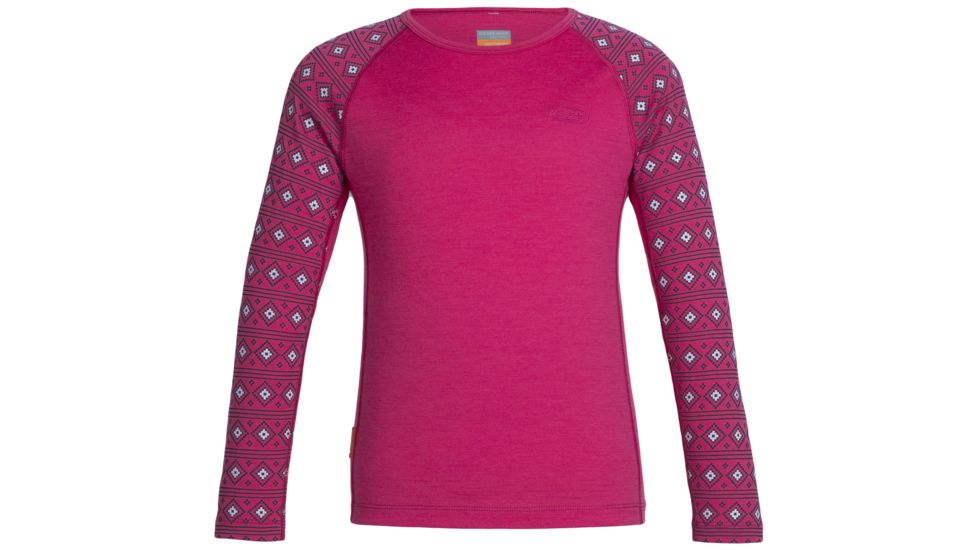 Icebreaker Oasis Long Sleeve Crewe Align - Kids'-14-Pop Pink/Snow/Pop Pink