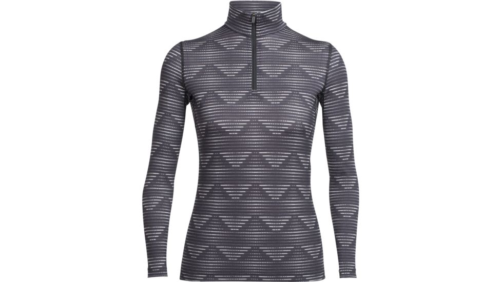 Icebreaker Oasis Long Sleeve Half Zip Diamond Line - Women's-Blizzard Heather/Black-X-Small