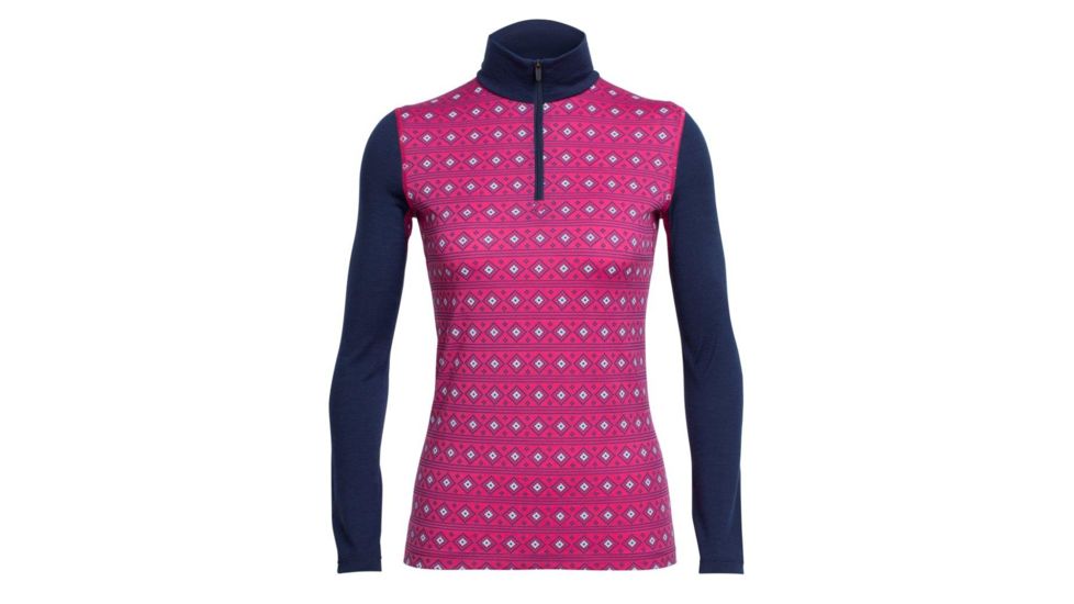 Icebreaker Oasis Long Sleeve Half Zip Top - Women's-Align Pop Pink/Snow/Admiral-Medium