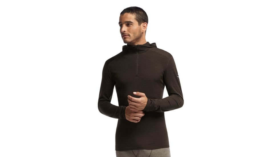 Icebreaker Oasis Long Sleeve Hood - Men's-Stripe Chocolate-X-Large