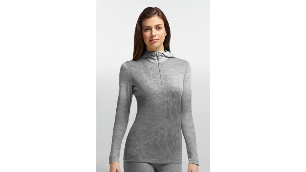 Icebreaker Oasis Long Sleeve Hood Top - Women's-Rosette Blizzard Heather-X-Small