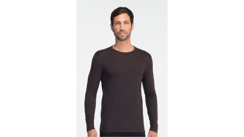 Icebreaker Oasis Long Sleeve Striped Crew Top - Men's-Walnut Overdye-Large