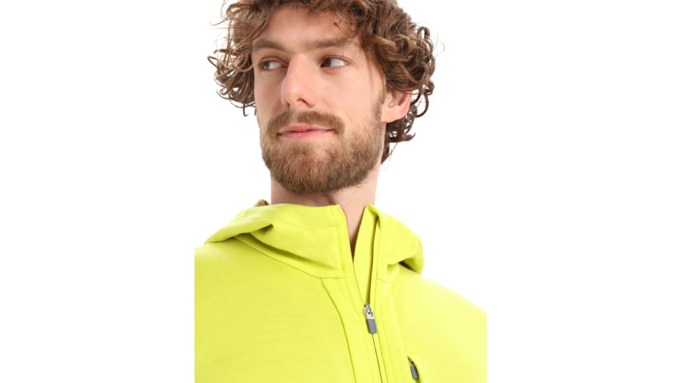 Icebreaker Quantum III Long Sleeve Zip Hoodie - Mens, Bio Lime/Loden/Cb, Small, IB0A59JX868S