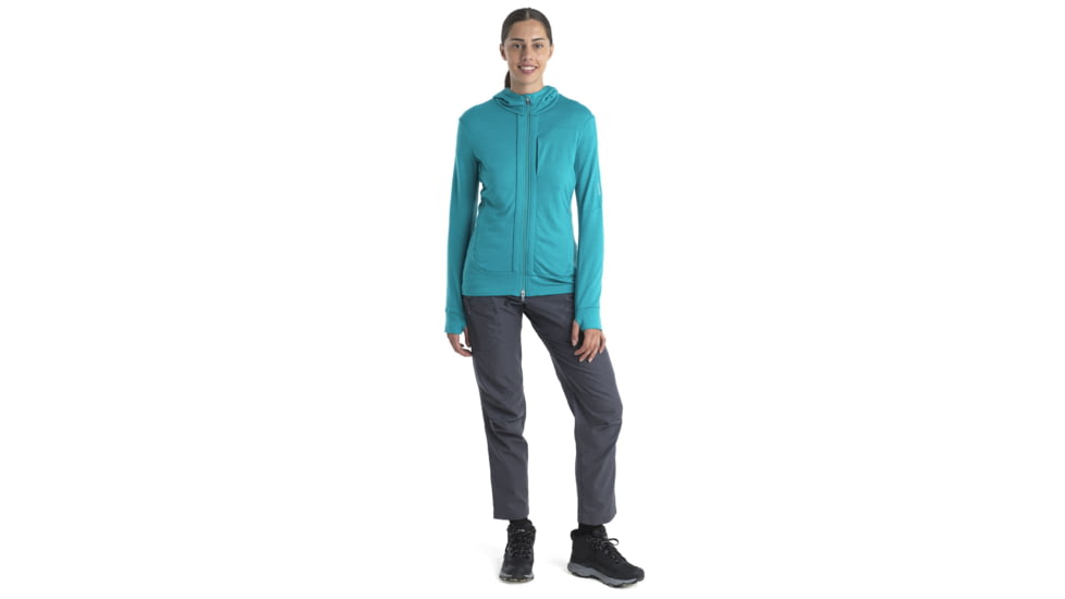 Icebreaker Quantum III Long Sleeve Zip Hoodie - Womens, Flux Green/Ether/Cb, Medium, IB0A59JW859M