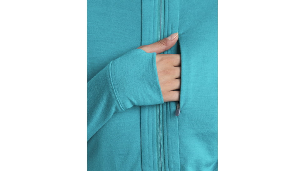 Icebreaker Quantum III Long Sleeve Zip Hoodie - Womens, Flux Green/Ether/Cb, Medium, IB0A59JW859M
