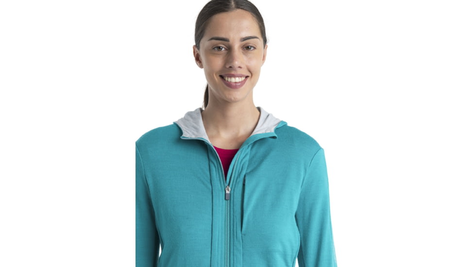 Icebreaker Quantum III Long Sleeve Zip Hoodie - Women's, Flux Green/Ether/Cb, Medium, IB0A59JW859M