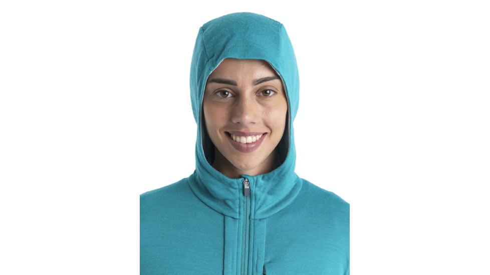 Icebreaker Quantum III Long Sleeve Zip Hoodie - Womens, Flux Green/Ether/Cb, Medium, IB0A59JW859M