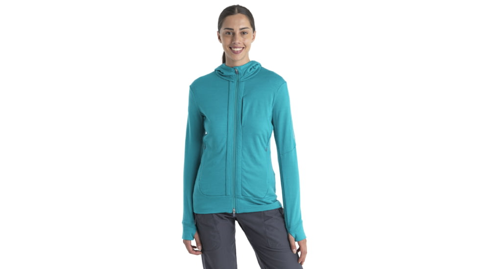Icebreaker Quantum III Long Sleeve Zip Hoodie - Womens, Flux Green/Ether/Cb, Medium, IB0A59JW859M