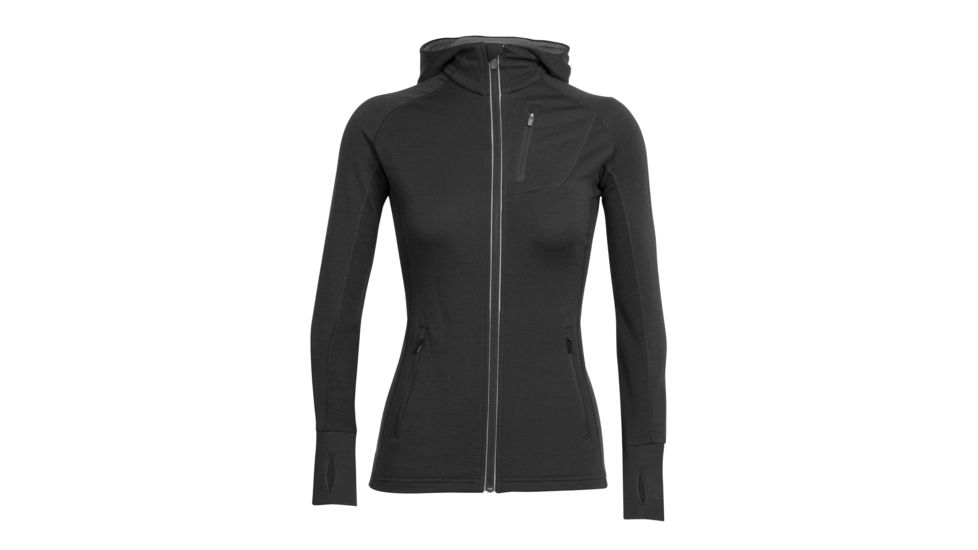 Icebreaker Quantum Long Sleeve Zip Hood, Black/Black/Black, XL, 101466001XL