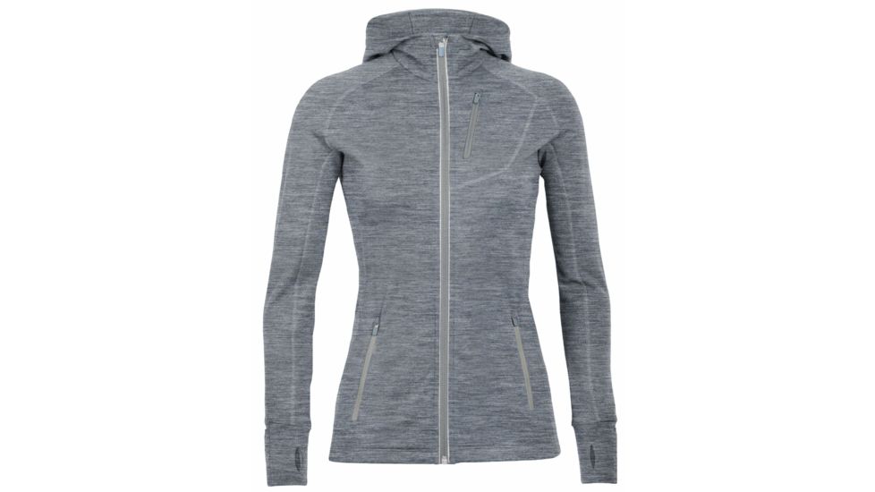Icebreaker Quantum Long Sleeve Zip Hood, Gritstone Hthr/Gritstone Hthr/Gritstone Hthr, XS, 101466005XS