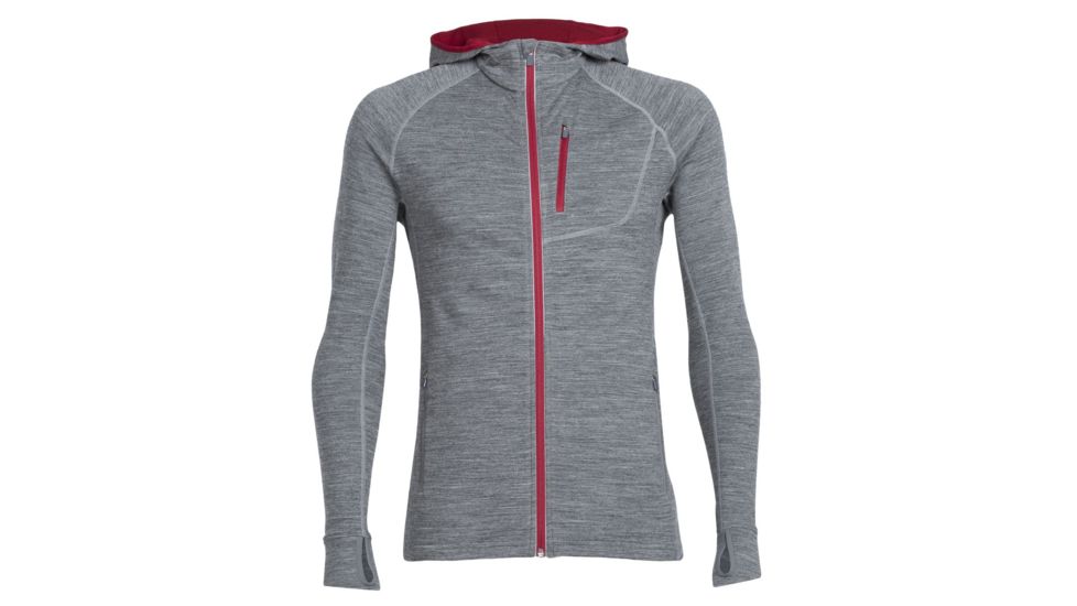 Icebreaker Quantum Long Sleeve Zip Hood Jacket - Men's-Gritstone Hetaher/Oxblood-Large