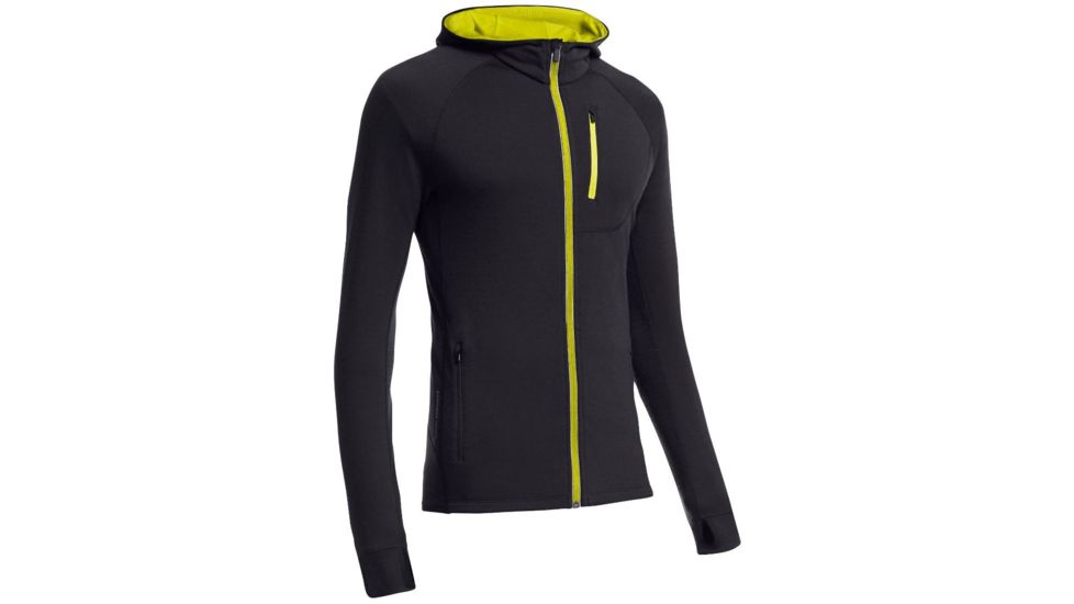 Icebreaker Quantum Long Sleeve Zip Hood Jacket - Mens-Carbon/Chartreuse/Chartreuse-Large
