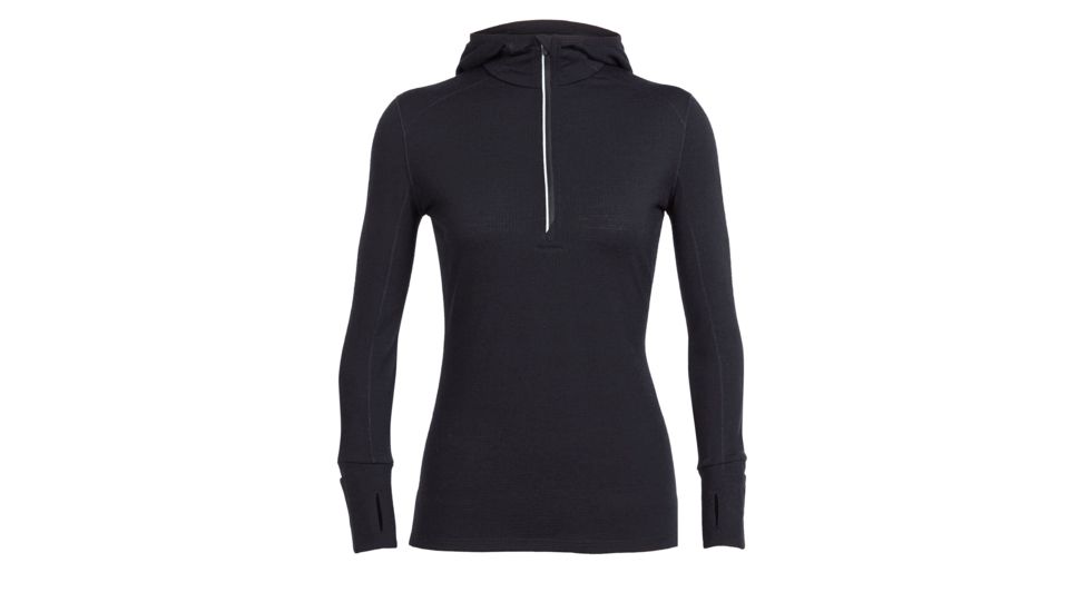 Icebreaker Rush Long Sleeve Half Zip Hood, Black, L, 103815001L