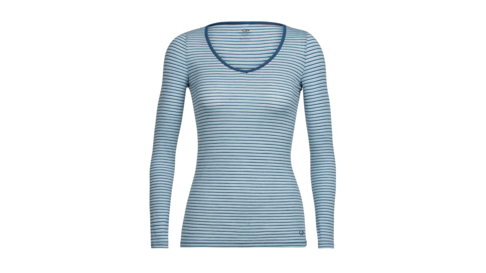 Icebreaker Siren Long Sleeve Sweetheart, Waterfall/Snow/Stripe, XS, 103194405XS