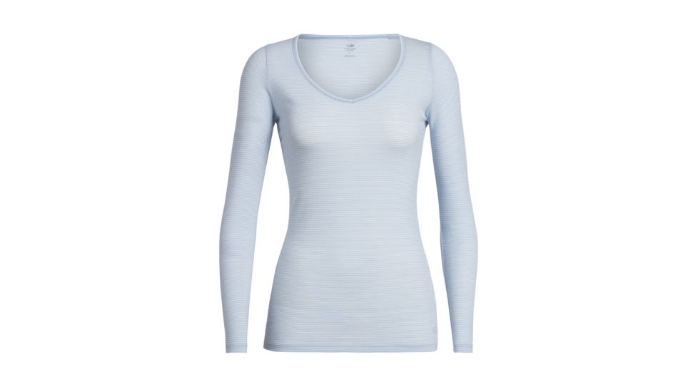 Icebreaker Siren Long Sleeve Sweetheart, Womens, Sky/Snow/Stripe, Large, 103194408L