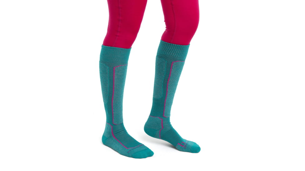 Icebreaker Ski+ Light Over The Calf Socks - Women's, Flux Green/Ether/Tempo, Medium, IB104879964M