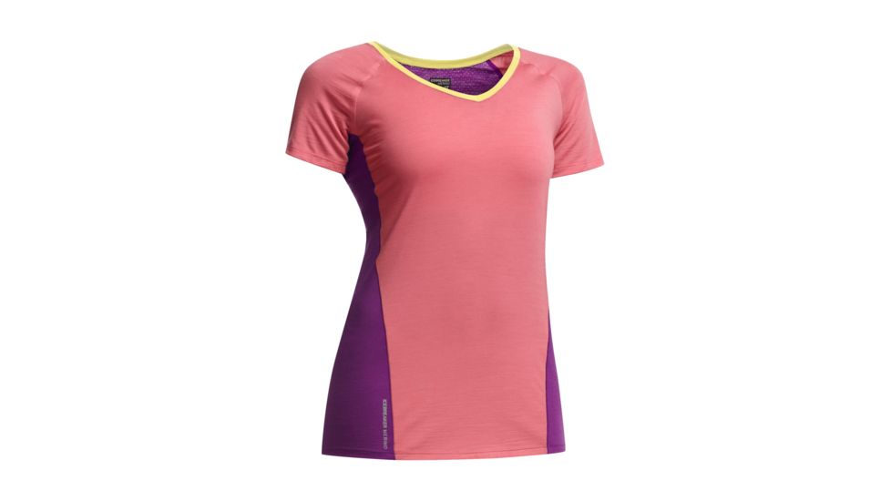 Icebreaker Spark Short Sleeve V Top - Womens-Grapefruit/Vivid/Fuse-Small