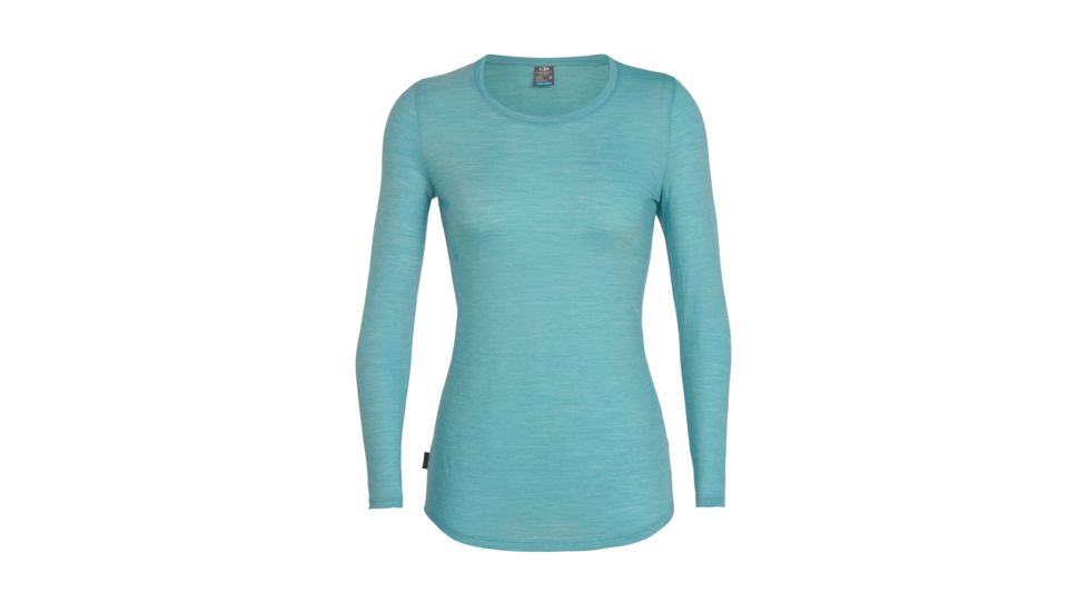 Icebreaker Cool-Lite Sphere Long Sleeve Low Crewe - Women's, Ocean/Snow/Stripe, Small, 104677301S