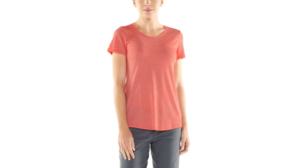 Icebreaker Sphere Short Sleeve Low Crewe - Womens, Ember/Snow/Stripe, L, 104680601L