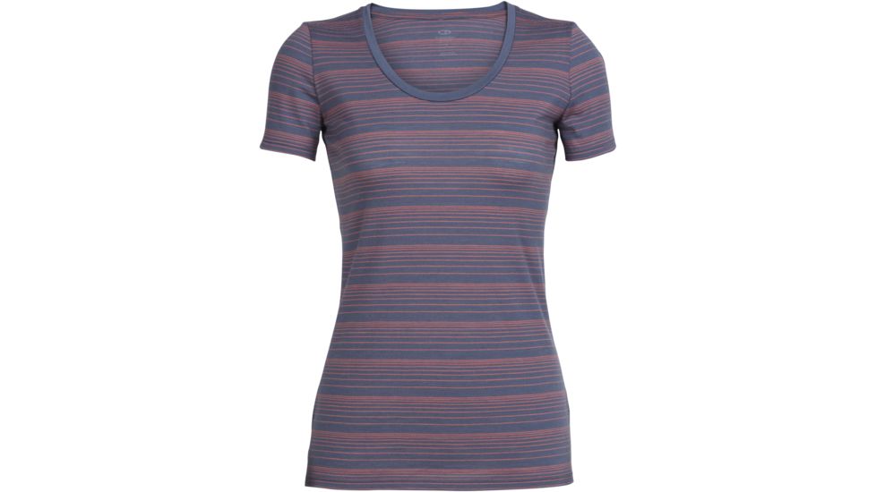 Icebreaker Tech Lite Short Sleeve Scoop Shirt - Women's-Stripe Gumtree/Tulip-Small