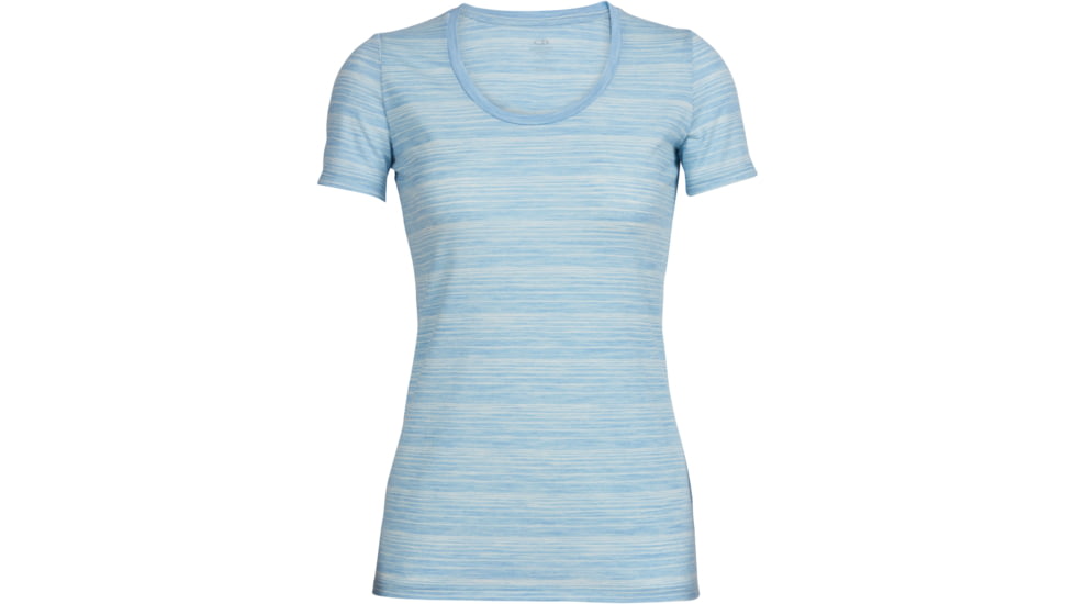 Icebreaker Tech Lite Short Sleeve Scoop Shirt - Women's-Stripe Mist Blue Heather/Snow-Small