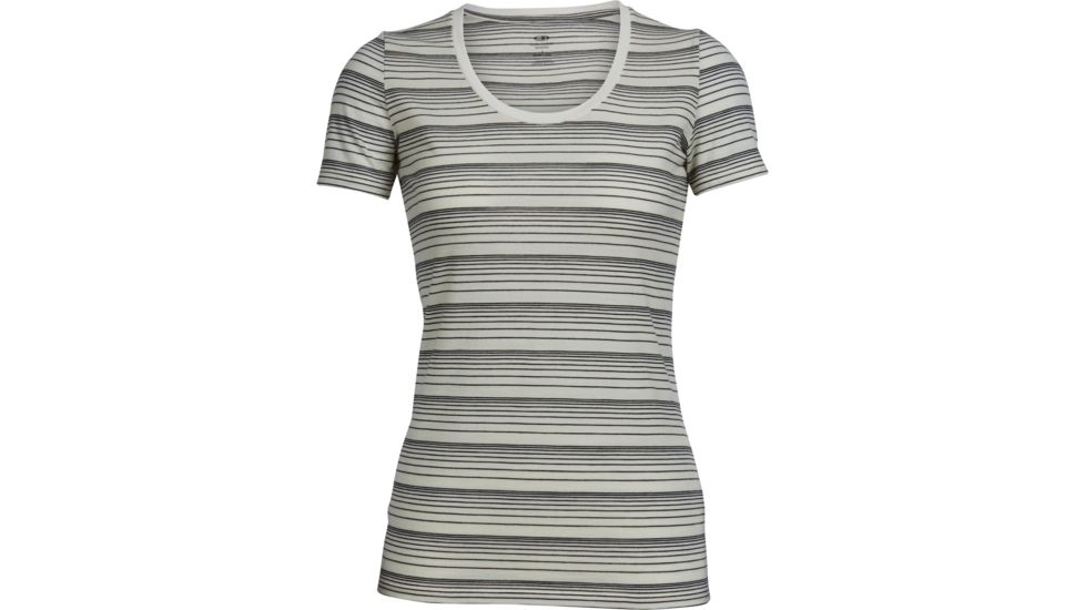 Icebreaker Tech Lite Short Sleeve Scoop Shirt - Women's-Stripe Snow/Black-Small