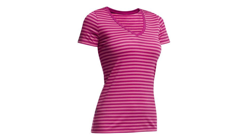 Icebreaker Tech Lite Short Sleeve V Top - Womens-Raspberry/Shocking-Medium