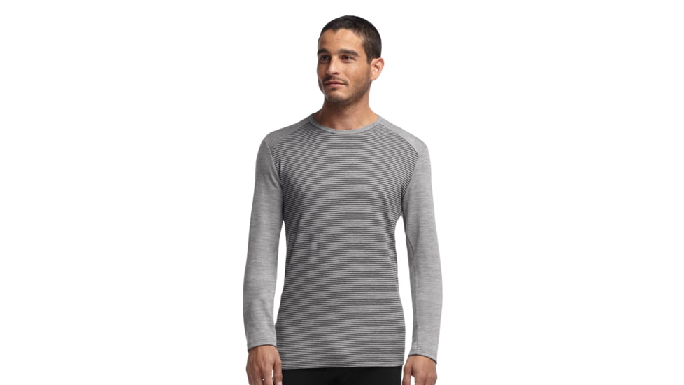 Icebreaker Tech Long Sleeve Crew Top - Men's-Stripe Metro Heather-X-Large