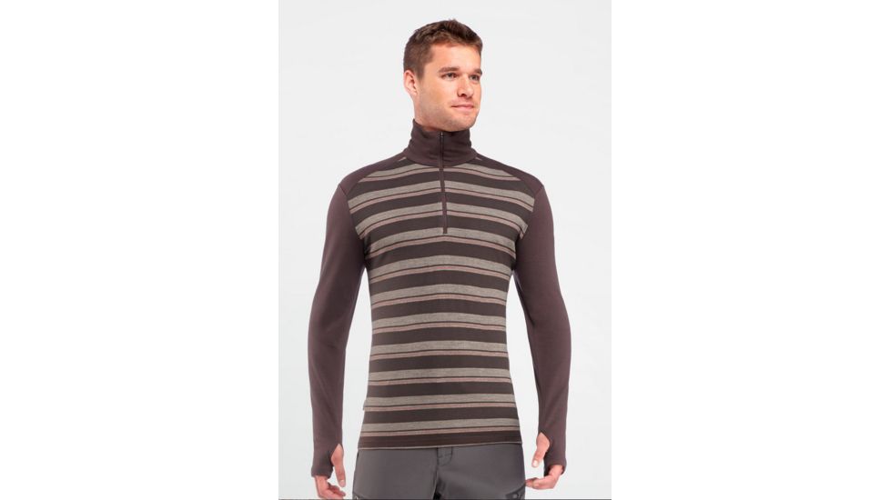 Icebreaker Tech Top Long Sleeve Striped Half Zip Top - Men's-Walnut Overdye-Large