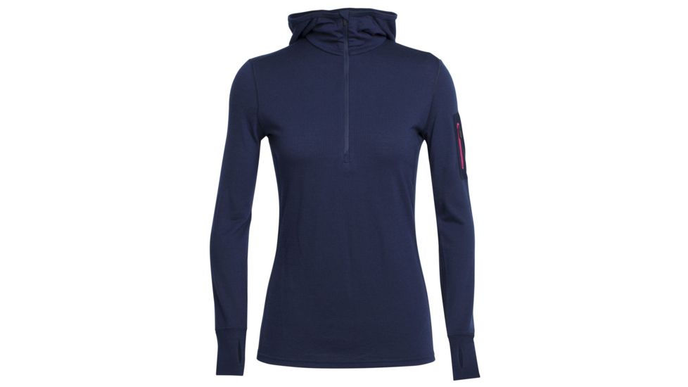Icebreaker Terra Long Sleeve Half Zip Hood - Women's-Admiral/Pop Pink-X-Small
