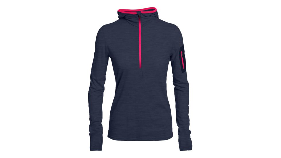 Icebreaker Terra Long Sleeve Half Zip Hood - Women's-Fathom Heather/Admiral/Cherub-Small