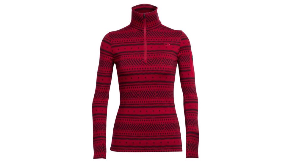 Icebreaker Vertex Long Sleeve Half Zip - Women's-Icon Fairisle Oxblood/Jet Heather-Small