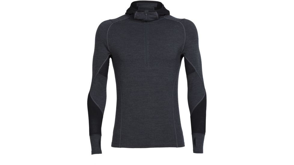 Icebreaker Winter Zone Long Sleeve Half Zip Hood - Men's-Jet Heather/Black/Lunar-Small