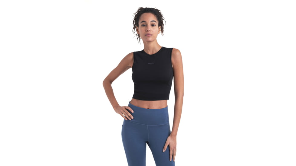 Icebreaker Women Merino 125 ZoneKnit Energy Wind Cropped Bra-Tank, Black, L, IB0A56XT001L