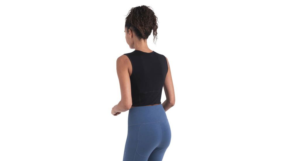 Icebreaker Women Merino 125 ZoneKnit Energy Wind Cropped Bra-Tank, Black, L, IB0A56XT001L