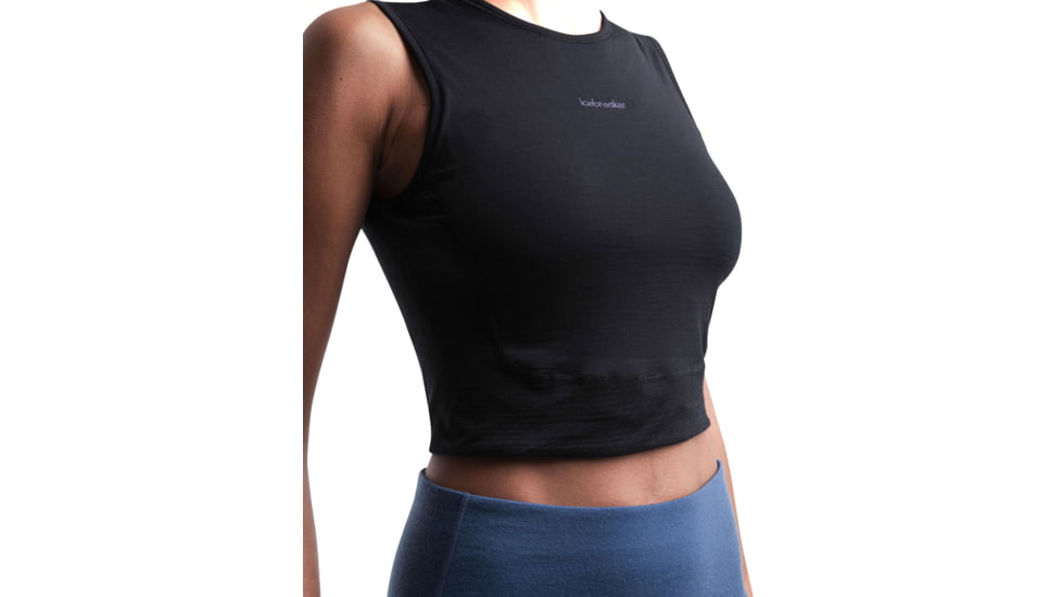 Icebreaker Women Merino 125 ZoneKnit Energy Wind Cropped Bra-Tank, Black, L, IB0A56XT001L