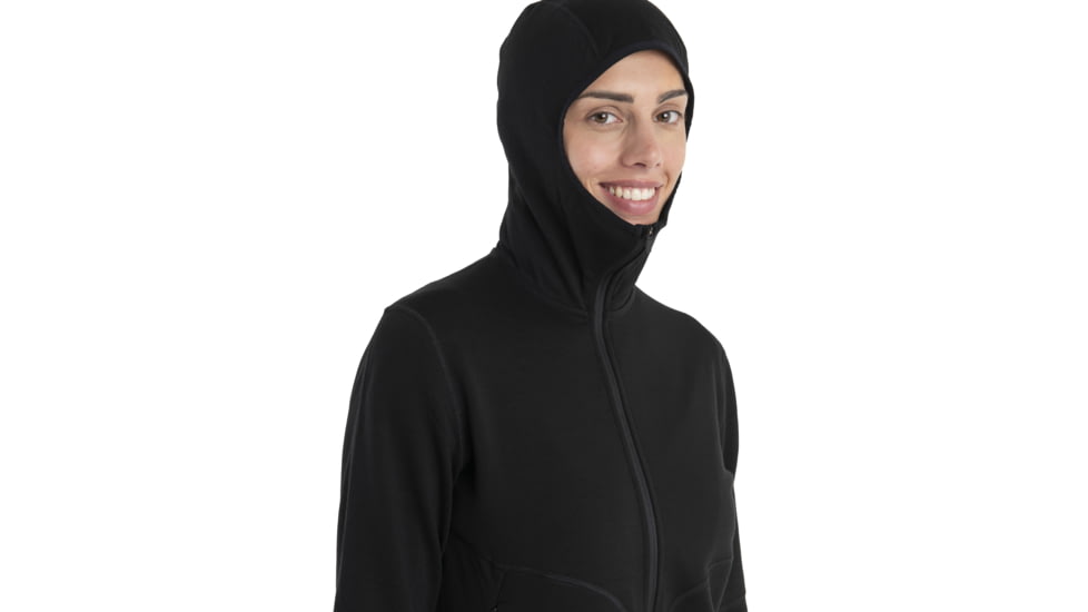 Icebreaker Women Merino 560 Realfleece Elemental LS Zip Hoodie, Black, M, IBBA56SS001M
