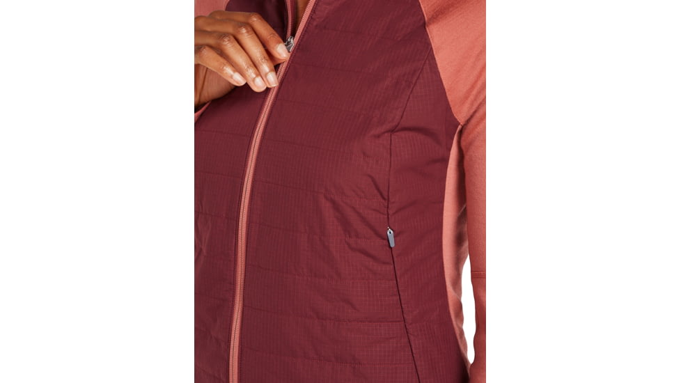 Icebreaker Women Merino Quantum Hybrid LS Zip Hoodie, Cedar Wood/Port/CB, S, IBBA56SZ02TS