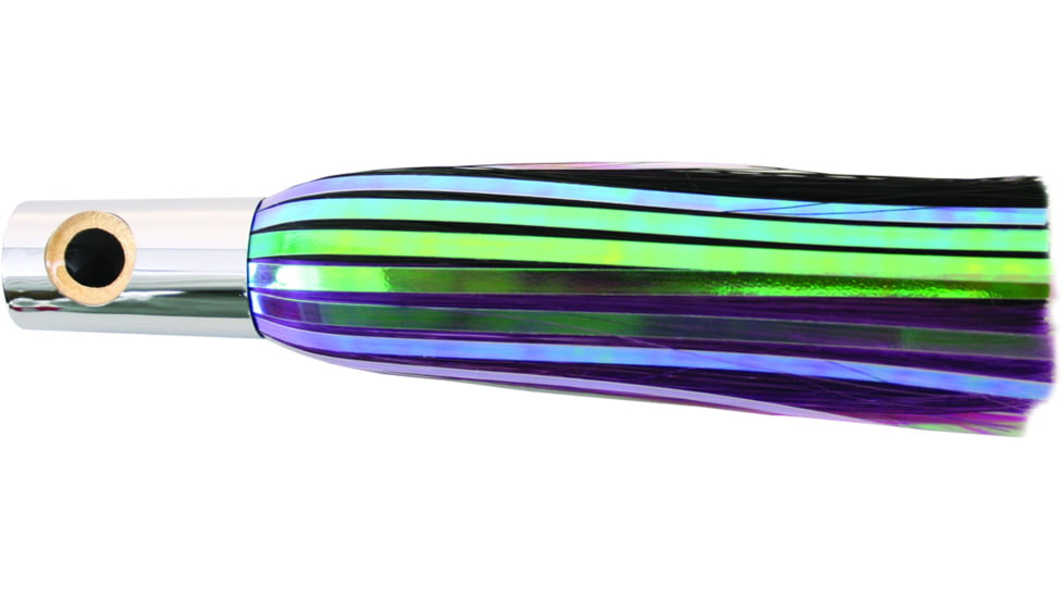 Iland Sailure Flasher Trolling Lure, 5 1/2in 3-D Eyes, 5 - 8 Kts, 1/2oz, Conical Chrome Head/Black &amp; Plum Skirt, SA300F-BK/PL