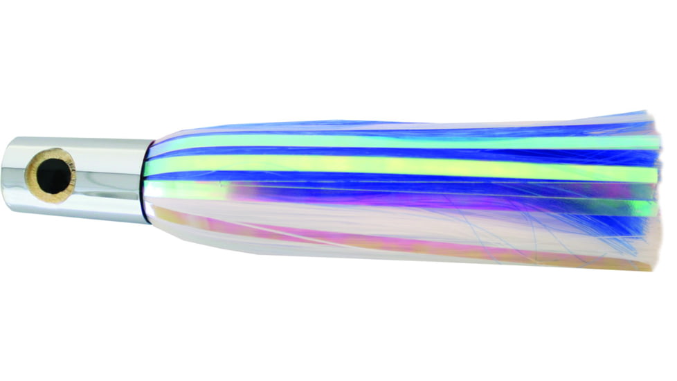 Iland Sailure Flasher Trolling Lure, 5 1/2in 3-D Eyes, 5 - 8 Kts, 1/2oz, Conical Chrome Head/Blue &amp; White Skirt, SA300F-BL/WH