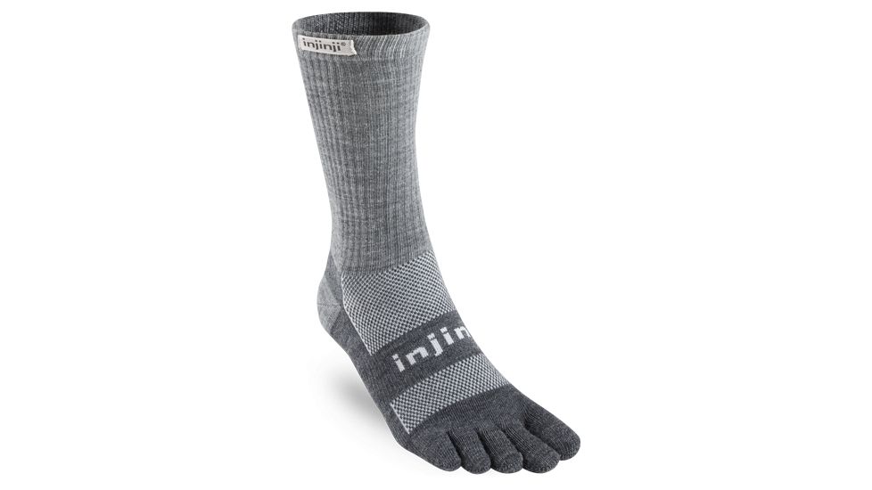 Injinji 2.0 Outdoor Midweight Mini Crew Nuwool Socks - Mens, Charcoal And Black, Large, 223270-CBS-L
